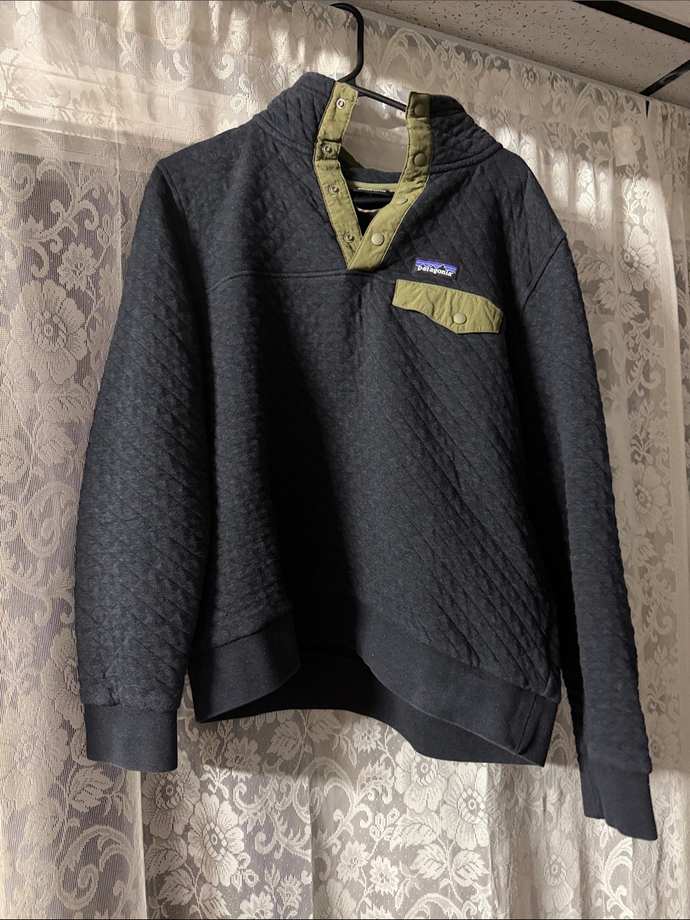 Patagonia Black Quilted Snap-T Pullover with Olive Accents